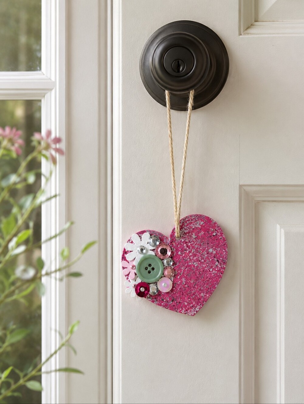 Handmade Pink Glitter Heart Ornament Decor Fuchsia Hanging Gift for Girls